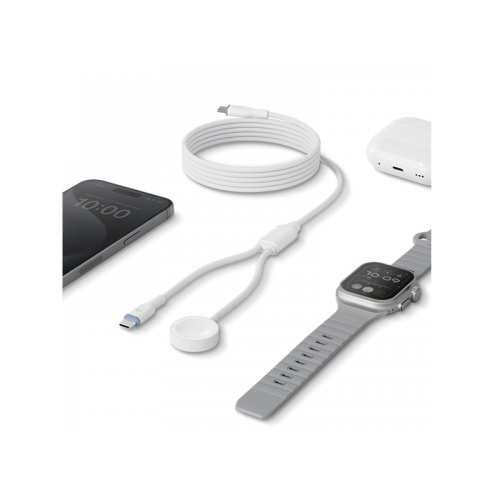 Bazic GoCharge Deuce USB-C to USB-C With Apple Watch Charger 60W 480Mbps Cable 1.8M - White - سلك شحن - بيزك - تايب سي الي تايب سي + شاحن لساعة ابل - قوة 60 واط - طول 1.8 - كفالة 24 شهر