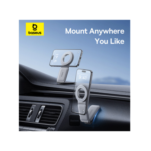 Baseus Prime Tip Series C02 Mega Magnetic Phone Mount Stick-on Version - Frosted Grey [B] - ستاند سيارة - بيسوس - منعدد الاوضاع - دوران 360 درجة -  ماق سيف