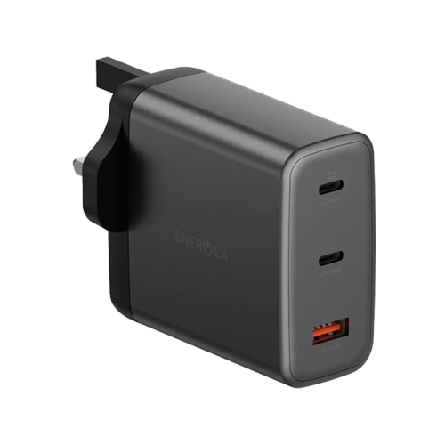 Energea Ampcharge 2-Port USB-C & 1-Port USB-A 100W GaN Wall Charger - Gunmetall - بلاك حائط شحن - قوة 100 واط - انيرجيا - 3 فتحات للشحن السريع - 2 فتحتين تايب سي - 1 فتحه يو اس بي - كفالة 12شهر