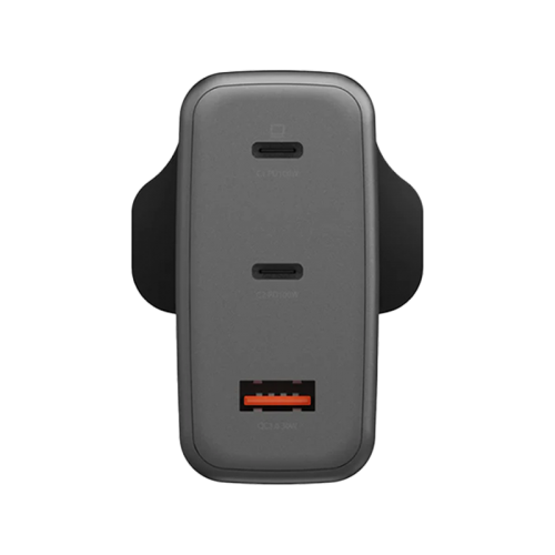 Energea Ampcharge 2-Port USB-C & 1-Port USB-A 100W GaN Wall Charger - Gunmetall - بلاك حائط شحن - قوة 100 واط - انيرجيا - 3 فتحات للشحن السريع - 2 فتحتين تايب سي - 1 فتحه يو اس بي - كفالة 12شهر