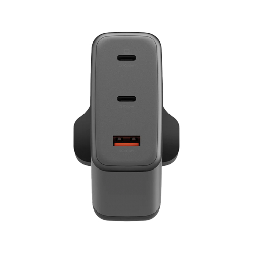 Energea Ampcharge 2-Port USB-C & 1-Port USB-A 100W GaN Wall Charger - Gunmetall - بلاك حائط شحن - قوة 100 واط - انيرجيا - 3 فتحات للشحن السريع - 2 فتحتين تايب سي - 1 فتحه يو اس بي - كفالة 12شهر