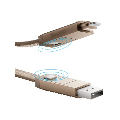 Bazic GoCharge 4 IN 1 Input USB A and USB-C to Output USB-C and Lightning Cable 1M - Gold - سلك شحن - 4 في 1 - من يو اس بي + تايب سي - الى تايب سي + ايفون - طول 1 متر - بيزك