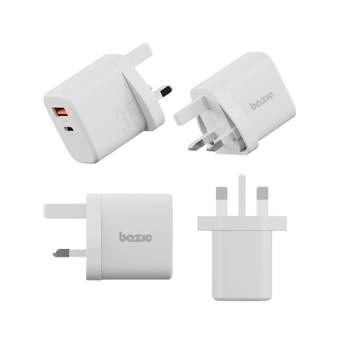 Bazic Go Port Velox Kit Bundle 1-Port USB-C & 1-Port USB-A PD 35W Wall Charger with Weave USB-C to USB-C 60W Cable - Vanilla White - شاحن حائط - فتحتين للشحن السريع - 35 واط + سلك شحن تايب سي قوة 60 واط - كفالة 12 شهر