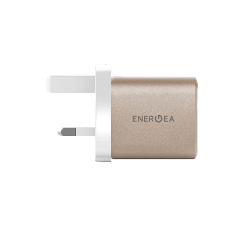 Energea Ampcharge 1-Port USB-C and 1-Port USB-A 35W GaN Wall Charger - Gold - شاحن حائط - انيرجيا - قوة 35 واط - 2 فتحتين للشحن السريع - 1 تايب سي بي دي - 1 يو اس بي  - كفالة 18 شهر