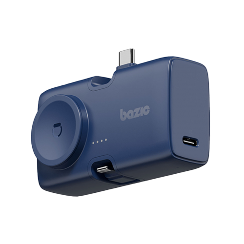 Bazic GoPower Koda 2 in 1 Power Bank With Foldable USB-C /Lightning Pin And Apple Watch Charger 5000mAh - Blueberry - بطارية متنقلة + ستاند - مع شاحن ايفون + تايب سي + شاحن ساعه ابل - سعة 5000 مللي امبير - كفالة 12 شهر