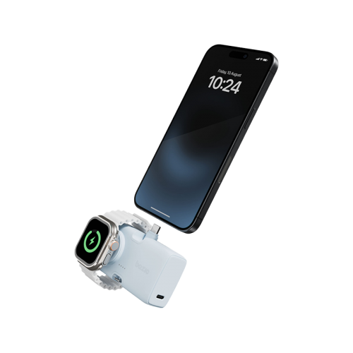 Bazic GoPower Koda 2 in 1 Power Bank With Foldable USB-C /Lightning Pin And Apple Watch Charger 5000mAh - Bubblegum - بطارية متنقلة + ستاند - مع شاحن ايفون + تايب سي + شاحن ساعه ابل - سعة 5000 مللي امبير - كفالة 12 شهر