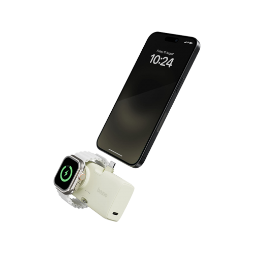 Bazic GoPower Koda 2 in 1 Power Bank With Foldable USB-C /Lightning Pin And Apple Watch Charger 5000mAh - Pistachio - بطارية متنقلة + ستاند - مع شاحن ايفون + تايب سي + شاحن ساعه ابل - كفالة 12 شهر