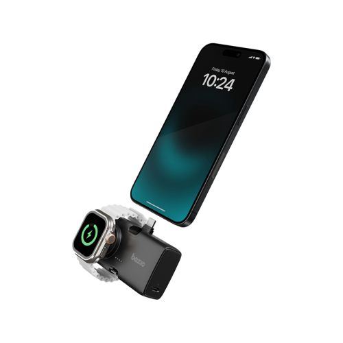 Bazic GoPower Koda 2 in 1 Power Bank With Foldable USB-C /Lightning Pin And Apple Watch Charger 5000mAh - Truffle - بطارية متنقلة + ستاند - مع شاحن ايفون + تايب سي + شاحن ساعه ابل - سعة 5000 مللي امبير - كفالة 12 شهر