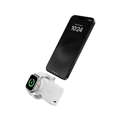 Bazic GoPower Koda 2 in 1 Power Bank With Foldable USB-C /Lightning Pin And Apple Watch Charger 5000mAh - Vanilla - بطارية متنقلة + ستاند - مع شاحن ايفون + تايب سي + شاحن ساعه ابل - سعة 5000 مللي امبير - كفالة 12 شهر