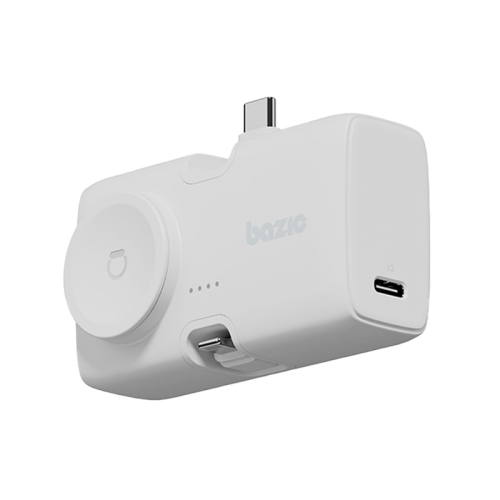 Bazic GoPower Koda 2 in 1 Power Bank With Foldable USB-C /Lightning Pin And Apple Watch Charger 5000mAh - Vanilla - بطارية متنقلة + ستاند - مع شاحن ايفون + تايب سي + شاحن ساعه ابل - سعة 5000 مللي امبير - كفالة 12 شهر