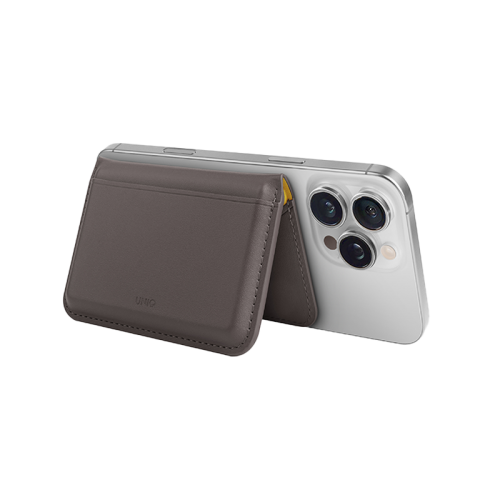 Uniq Lyden DS RFID-Blocking Magnetic Wallet with Kick Stand - Flint Grey / Canary Yellow - ستاند جانبي ومحفظة للبطاقات - ماغ سيف - يونيك