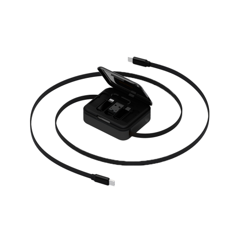 BAZIC GoCharge Loop 5-In-1 Adapter with Cable Kit - 60W / 1 Meter / Micro USB / USB-A / USB-C / Lightning / Black [B] مجموعة سفر قابلة للسحب - من يو اس بي + تايب سي - الى تايب سي + ايفون - طول 1 متر