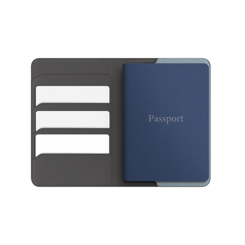 Uniq Belmont Passport Holder With RFID Blocking With Apple's Find My - Charcoal / Washed Blue - محفظة لجواز السفر - مع خاصية التتبع
