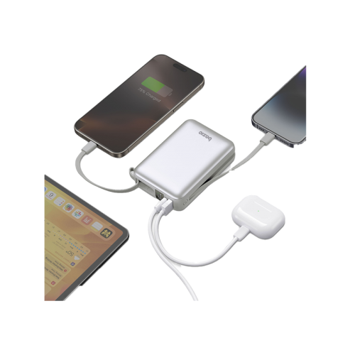 Bazic GoPower Fusion Mini 20K 3 in 1 Power Bank 20000mAh With Build in USB-C & Lightning Cable - Pebble - بطارية متنقلة - بيزك - قوة 20000 - سلك شاحن أيفون + تايب سي - 1 منفذ تايب سي - 1 منفذ تيو اس بي - شاشة رقمية - كفالة 24 شهر