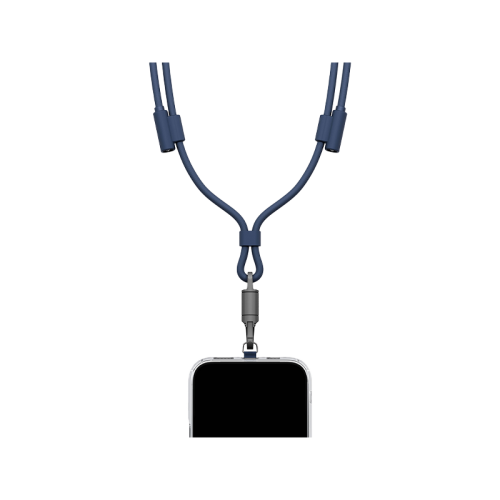 Energea Lasso 2-In-1 USB-C To USB-C 240W 480Mbps Lanyard With Charging Cable 1.5M - Blue - خيط علاقة - 2 في 1 - انيرجيا - سلك شحن تايب سي الى تايب سي - قوة 240 واط - يمكنكم اختيار مع كفر شفاف او بدون كفر فقط خيط علاقة