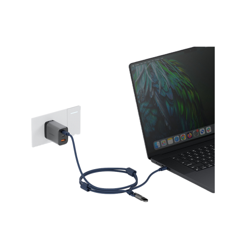 Energea Lasso 2-In-1 USB-C To USB-C 240W 480Mbps Lanyard With Charging Cable 1.5M - Blue - خيط علاقة - 2 في 1 - انيرجيا - سلك شحن تايب سي الى تايب سي - قوة 240 واط - يمكنكم اختيار مع كفر شفاف او بدون كفر فقط خيط علاقة