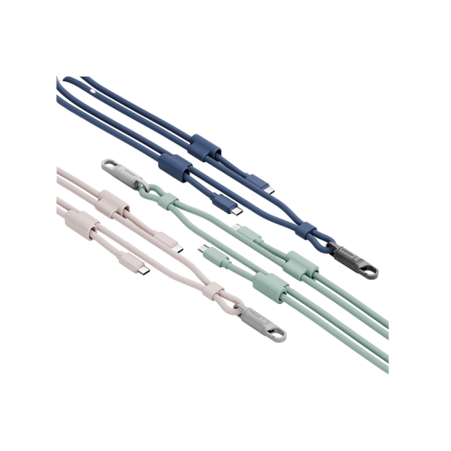 Energea Lasso 2-In-1 USB-C To USB-C 240W 480Mbps Lanyard With Charging Cable 1.5M - Blue - خيط علاقة - 2 في 1 - انيرجيا - سلك شحن تايب سي الى تايب سي - قوة 240 واط - يمكنكم اختيار مع كفر شفاف او بدون كفر فقط خيط علاقة