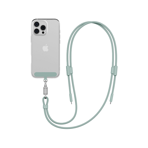 Energea Lasso 2-In-1 USB-C To USB-C 240W 480Mbps Lanyard With Charging Cable 1.5M - light green [B] - خيط علاقة - 2 في 1 - انيرجيا - سلك شحن تايب سي الى تايب سي - قوة 240 واط - يمكنكم اختيار مع كفر شفاف او بدون كفر فقط خيط علاقة