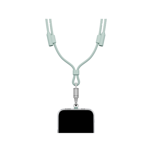 Energea Lasso 2-In-1 USB-C To USB-C 240W 480Mbps Lanyard With Charging Cable 1.5M - light green [B] - خيط علاقة - 2 في 1 - انيرجيا - سلك شحن تايب سي الى تايب سي - قوة 240 واط - يمكنكم اختيار مع كفر شفاف او بدون كفر فقط خيط علاقة