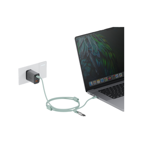 Energea Lasso 2-In-1 USB-C To USB-C 240W 480Mbps Lanyard With Charging Cable 1.5M - light green [B] - خيط علاقة - 2 في 1 - انيرجيا - سلك شحن تايب سي الى تايب سي - قوة 240 واط - يمكنكم اختيار مع كفر شفاف او بدون كفر فقط خيط علاقة