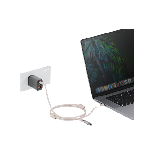 Energea Lasso 2-In-1 USB-C To USB-C 240W 480Mbps Lanyard With Charging Cable 1.5M - Sand - خيط علاقة - 2 في 1 - انيرجيا - سلك شحن تايب سي الى تايب سي - قوة 240 واط - يمكنكم اختيار مع كفر شفاف او بدون كفر فقط خيط علاقة