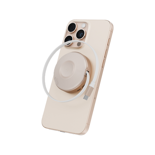 Energea MagDuo Arc 2 In 1 MagSafe Charger With Apple Watch Charger With Retractable USB-C Cable - Gold [B] - شاحن لاسلكي - 2 في 1 - انيرجيا - يشحن الايفون + ساعة ابل واتش في نفس الوقت - قوة تصل الى 15 واط