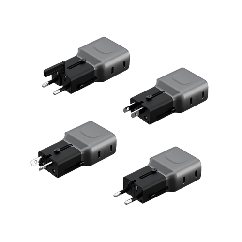 Energea TravelGo 2 Port USB-C 45W PD Travel Adapter - Gunmetal Black - شاحن حائط دولي - منفذين للشحن الذكي والسريع - قوة 45 واط - كفالة 24 شهر