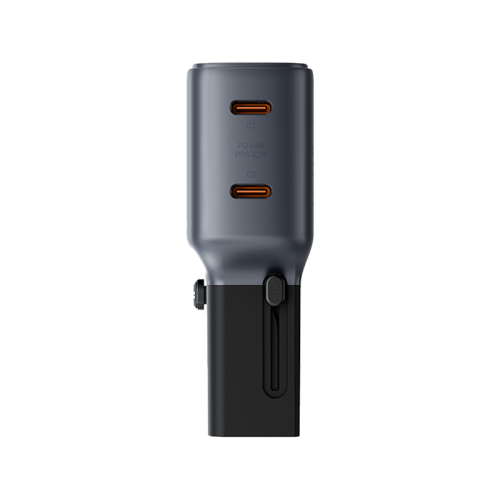 Energea TravelGo 2 Port USB-C 45W PD Travel Adapter - Gunmetal Black - شاحن حائط دولي - منفذين للشحن الذكي والسريع - قوة 45 واط - كفالة 24 شهر