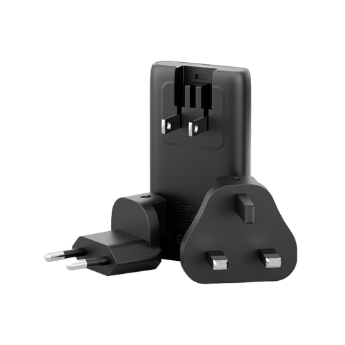 Energea TravelWorld Edge 65 2 Port USB-C 65W Travel Adapter - Gunmetal - شاحن حائط دولي للسفر - حجم صغير - مناسب لجميع دول العالم - 2 فتحتين تايب سي للشحن الذكي والسريع - قوة 65 واط - كفالة 18 شهر