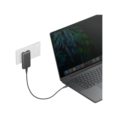 Energea TravelWorld Edge 65 2 Port USB-C 65W Travel Adapter - Gunmetal - شاحن حائط دولي للسفر - حجم صغير - مناسب لجميع دول العالم - 2 فتحتين تايب سي للشحن الذكي والسريع - قوة 65 واط - كفالة 18 شهر