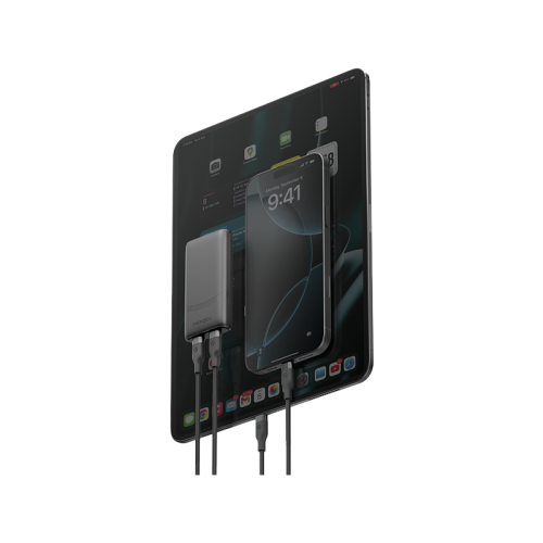 Energea TravelWorld Edge 65 2 Port USB-C 65W Travel Adapter - Gunmetal - شاحن حائط دولي للسفر - حجم صغير - مناسب لجميع دول العالم - 2 فتحتين تايب سي للشحن الذكي والسريع - قوة 65 واط - كفالة 18 شهر