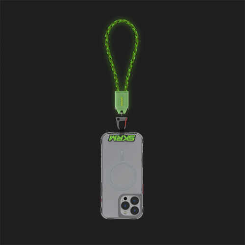 SkinArma Dyno VE USB-C to USB-C 2-In-1 240W Hand Strap and Charging Cable - Lime Green - خيط علاقة قصير - 2 في 1 - سكين ارما - سلك شحن تايب سي الى تايب سي - قوة 240 واط - يمكنكم اختيار مع كفر شفاف او بدون كفر فقط خيط علاقة