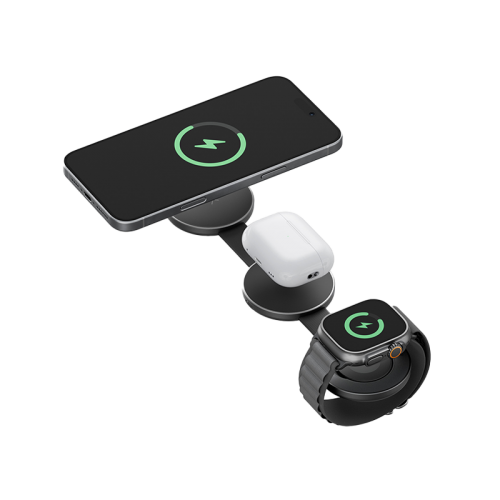 Energea AluMag Trio 3 in 1 Foldable 15W Wireless Charger - Blue - شاحن لاسلكي - 3 في 1يدعم الشحن السريع