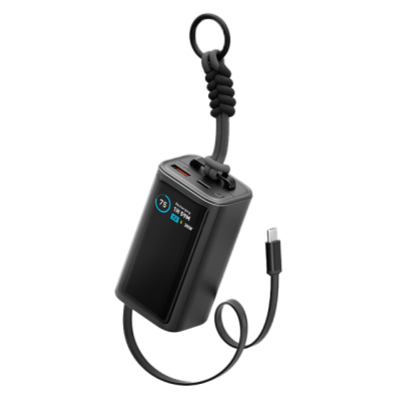 Energea Compac Arc 45W PD 10000mAh Power Bank Built-In USB-C Cable - Gunmetal [B] - بطارية متنقلة - انيرجيا - سعة 10000 - عدد 1 سلك شاحن تايب سي - شاشة رقميه - قوة 45 واط - كفالة 24 شهر