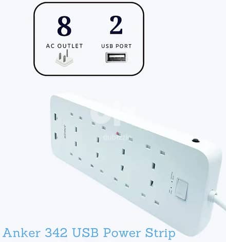 Anker 342 USB Power Strip 8 in 1 -White- موزع شاحن حائط - 2 فتحتين يو اس بي -  8 في 1 - كفالة 18 شهرk