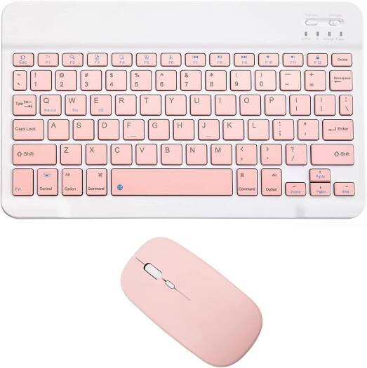 Kit Super Slim and Portable Bluetooth Keyboard with Mouse (English/Arabic) - Pink - كيبورد لوحة مفاتيح ( عربي / انجليزي ) + ماوس فأرة - بلوتوث وايرلس - لجميع اجهزة الايباد والتابلت والاجهزة اللوحية