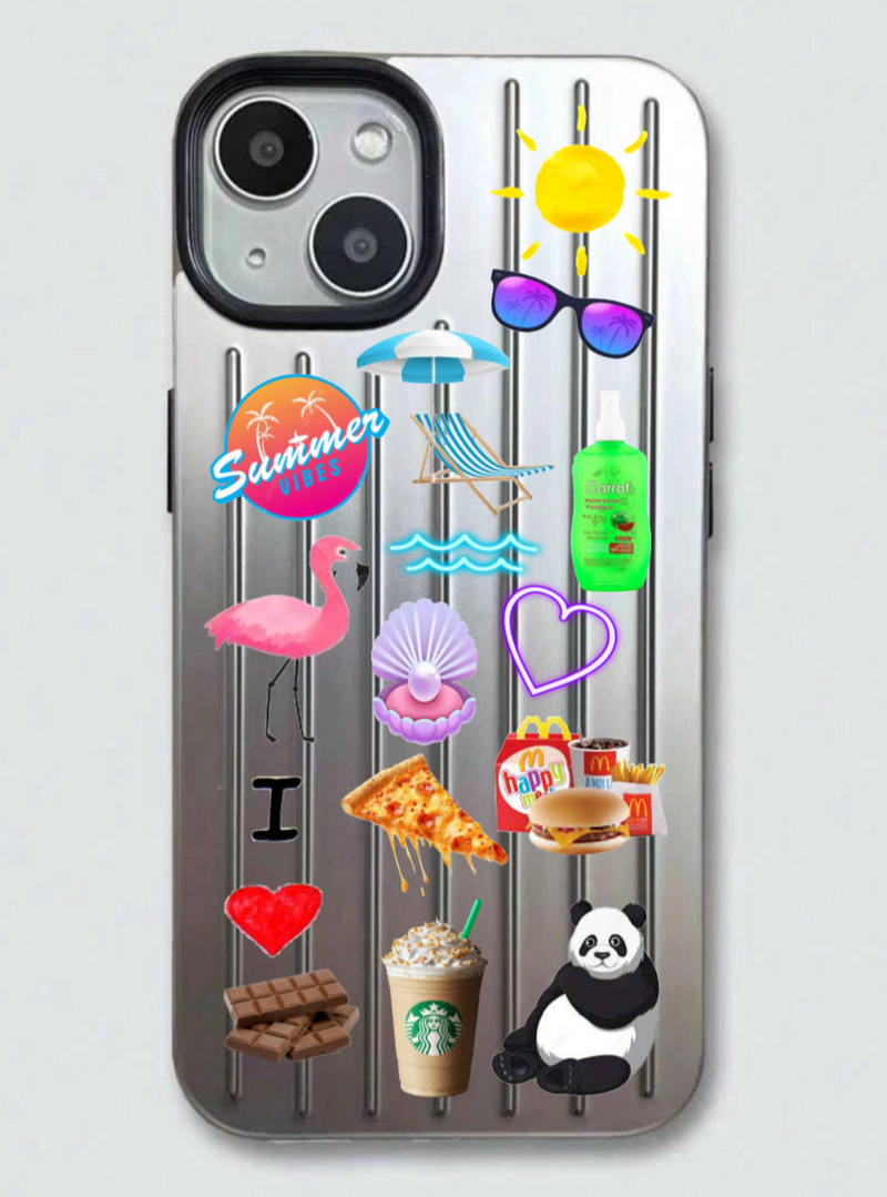 Noufa Silver Phone Case - كفر مع ستيكرز طباعة من اختياركم - الكفر + التصميم + البروفة + الطباعة - سيتم التواصل معكم لتحديد الكلمات والصور
