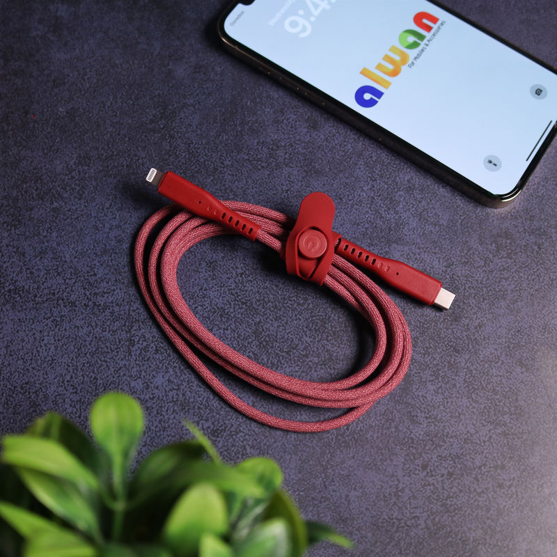 Energea Flow USB-C To Lightning Cable 1.5M - Red - سلك شحن ايفون تايب سي - انيرجيا - طول متر ونصف - كفالة 5 سنين