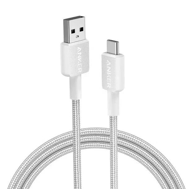 Anker 322 USB-A to USB-C Cable 1.8m Braided - white [D] - سلك شحن - انكر - تايب سي - طول 180 سم - كفالة 18 شهر