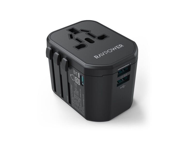 Ravpower RP-PC1033 Pd Pioneer 20 Watts 3-Port Travel Charger - Black [B] - بلاك حائط شحن دولي - راف باور - 3 فتحات للشحن - 1 فتحة تايب سي + 2 فتحتين يو اس بي - كفالة 12 شهر