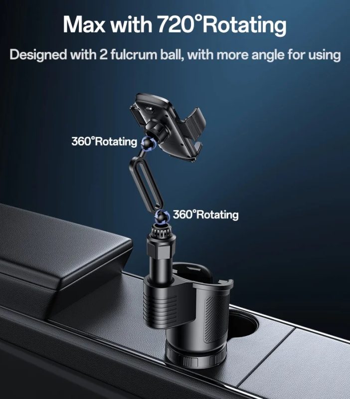 Yesido 2 in 1 Car Cup Holder Phone Mount Adjustable 4.7-7.2 Inch Cellphone Bracket – C273 - ستاند سيارة - القاعدة مكان الكوب + حامل كوب - ذراع طويل