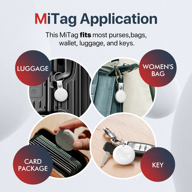 MiTag 1-Pack with Leather Case (White) - قطعة تتبع مستلزماتكم الشخصية + كفر ميدالية - معتمدة من ابل - كفالة 12 شهر