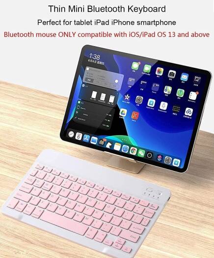 Kit Super Slim and Portable Bluetooth Keyboard with Mouse (English/Arabic) - Pink - كيبورد لوحة مفاتيح ( عربي / انجليزي ) + ماوس فأرة - بلوتوث وايرلس - لجميع اجهزة الايباد والتابلت والاجهزة اللوحية