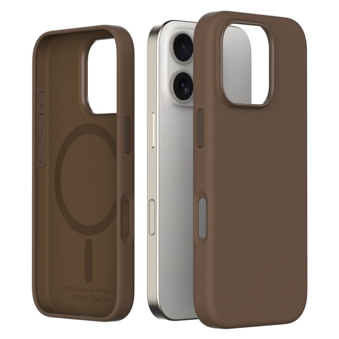 Arareee Typo Skin Silicon Case For iPhone 16 Pro / Pro Max - Golden Brown - [A] - كفر حماية عالية - مع ماغ سيف - سيليكون