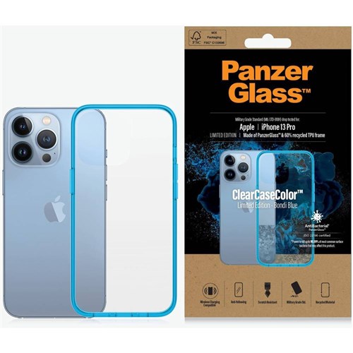 PanzerGlass Clear Case Color for iPhone 13 Pro/13 Pro MAX - Bondi Blue - كفر حماية عالية - بانزر جلاس