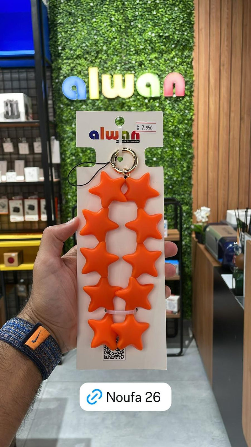 Noufa - 26 - Orange Stars Short Strap - With or Without Case - خيط علاقة - يمكنكم اختيار مع كفر شفاف او بدون كفر