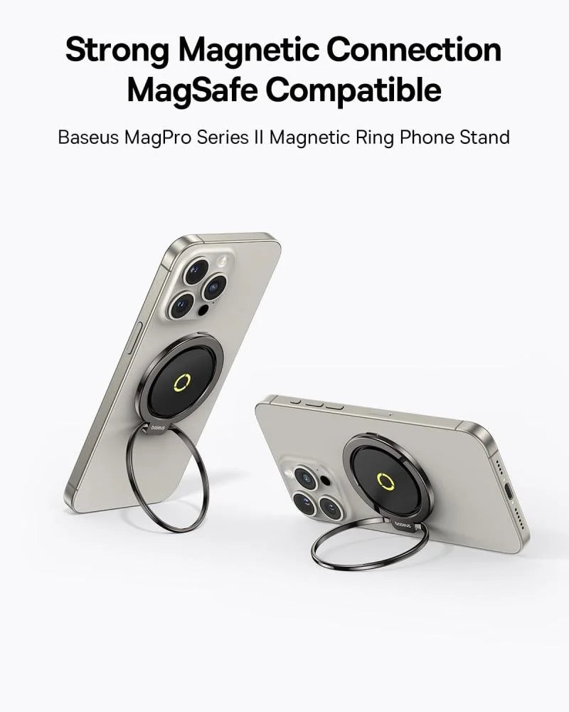 Baseus MagPro Series II Magnetic Ring Phone Holder, Black  - مسكة خاتم مغناطيس وستاند + ماغ سيف