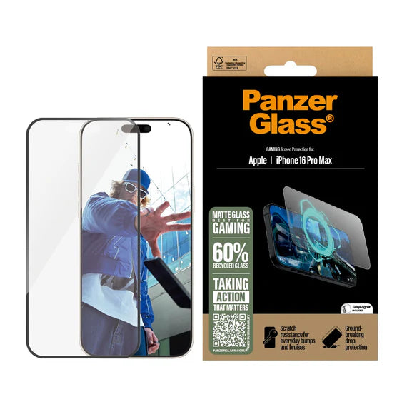 PanzerGlass Gaming Screen Protector iPhone Ultra-Wide Fit for Apple iPhone 16/16 Plus/16 Pro/16 Pro Max - Clear - حماية شاشة شفافة عالية الجودة  - كاملة - ضد البصامات - بانزر جلاس