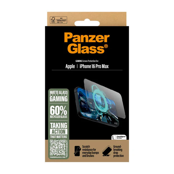 PanzerGlass Gaming Screen Protector iPhone Ultra-Wide Fit for Apple iPhone 16/16 Plus/16 Pro/16 Pro Max - Clear - حماية شاشة شفافة عالية الجودة  - كاملة - ضد البصامات - بانزر جلاس