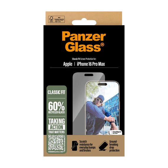 PanzerGlass Screen Protector Classic Fit for Apple iPhone 16/16 Plus/16 Pro/16 Pro Max - Clear - حماية شاشة شفافة عالية الجودة  - كاملة - بانزر جلاس